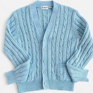 Vintage Kentfield Pastel Blue Knit Button Front V-Neck Cardigan Sweater M